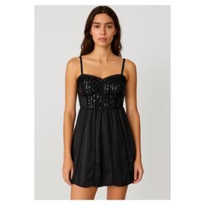American Eagle Women Sequin Bustier Mini Dress Size 4 Black Y2K Glam Hoco Event